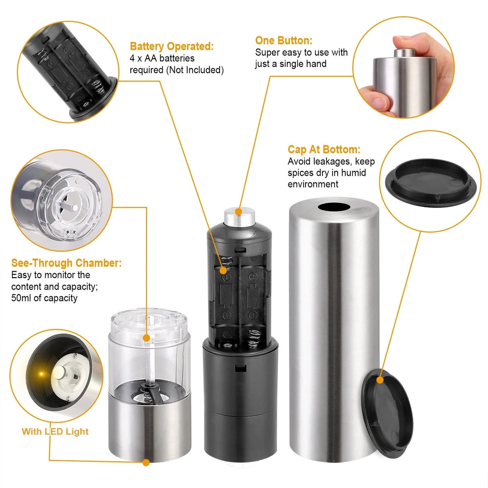 Adjustable Electric Pepper Grinder with LED Light